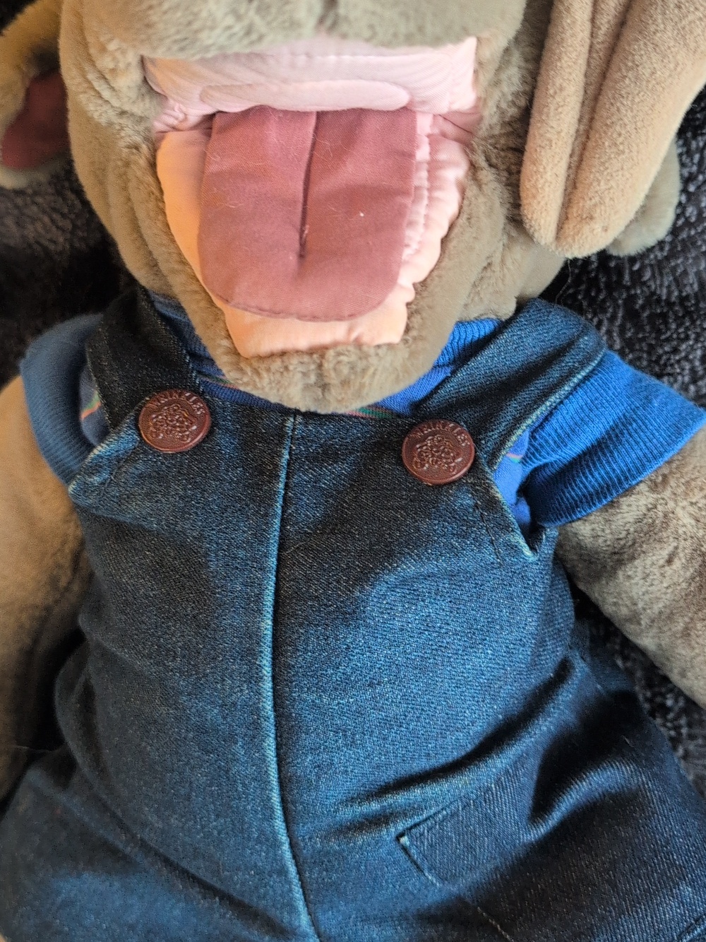 Vintage Ganz 1982 Wrinkles Moose Plush Hand Puppet Denim Overalls - Picture 5 of 15